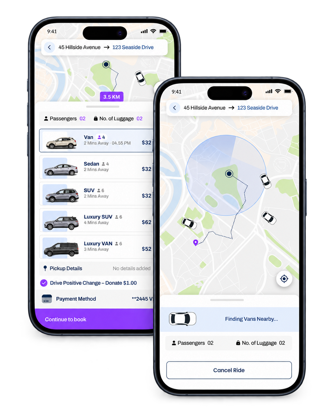 Two RIDEZEE app screens shown on iPhones